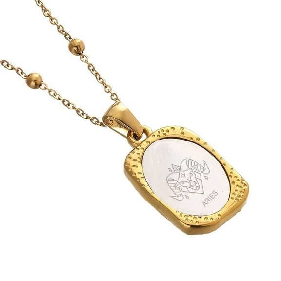 PAMTIER Women's Stainless Steel 12 Constellations Horoscope Pendant Necklace Personalized Simple Collarbone Chain Aries