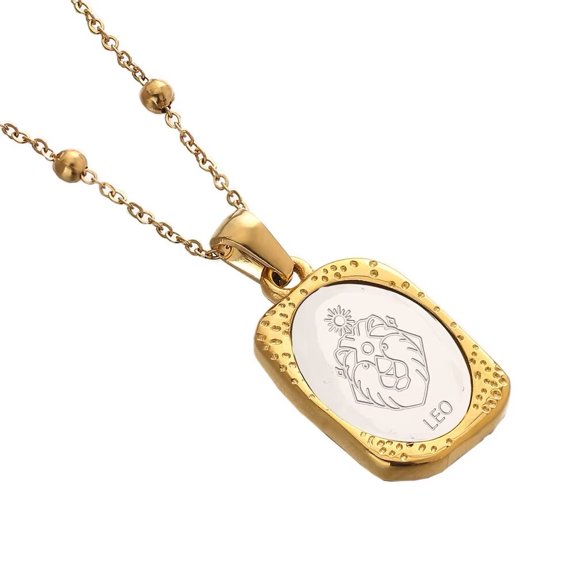 PAMTIER Women's Stainless Steel 12 Constellations Horoscope Pendant Necklace Personalized Simple Collarbone Chain Leo