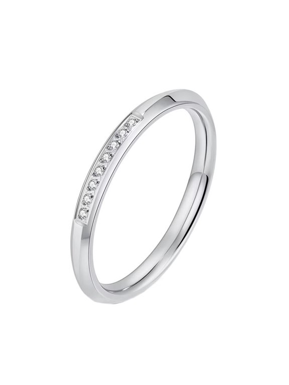 Women's Stainless Steel 2.5MM Simple High Polished Round Cubic Zirconia Skinny Tail Ring Silver Size 10