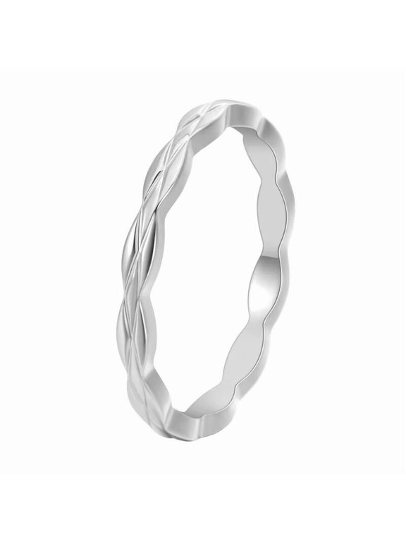 Women's Stainless Steel 2MM Minimalist Rhomboid Stackable Ring Silver Size 10