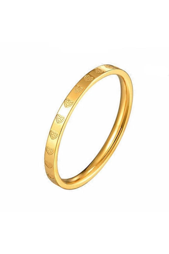 Women's Stainless Steel 2mm Skinny Simple High Polished Heart Stacking Ring Gold Size 5