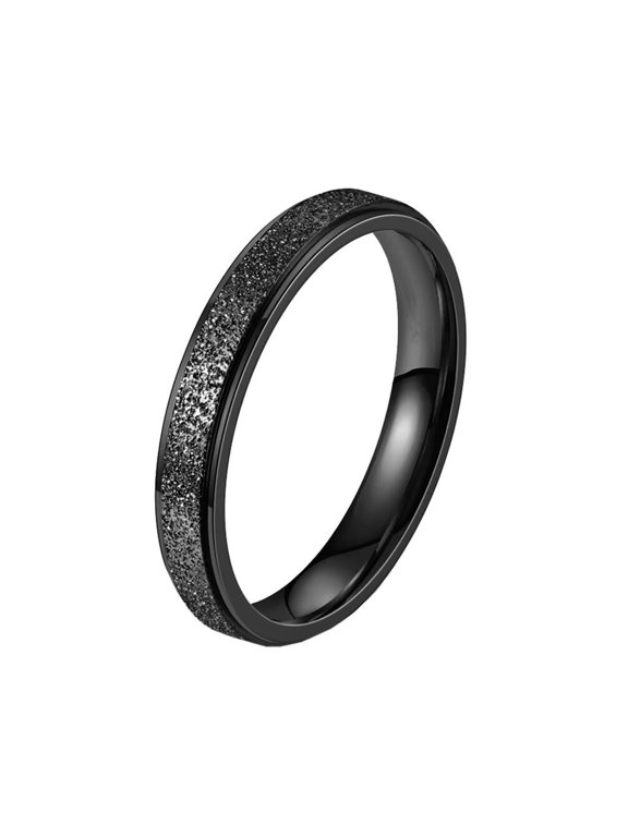 Women's Stainless Steel 4MM Minimalist Sandblasted Skinny Ring Black Size 11