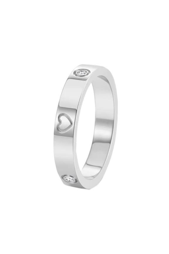 Women's Stainless Steel 4MM Simple Love Heart Wedding Band Ring with Cubic Zirconia Silver Size 7
