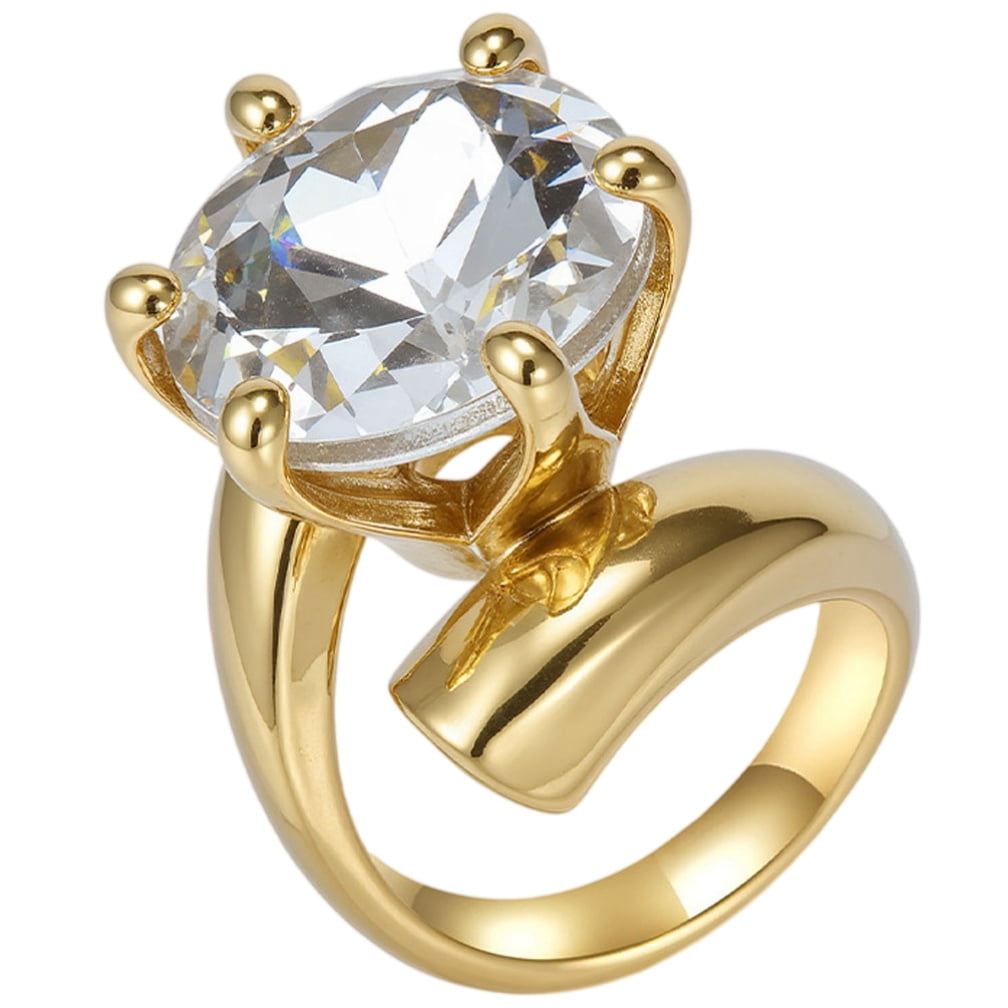 PAMTIER Women's Stainless Steel 6-Prong Setting Large Round Gemstone ...
