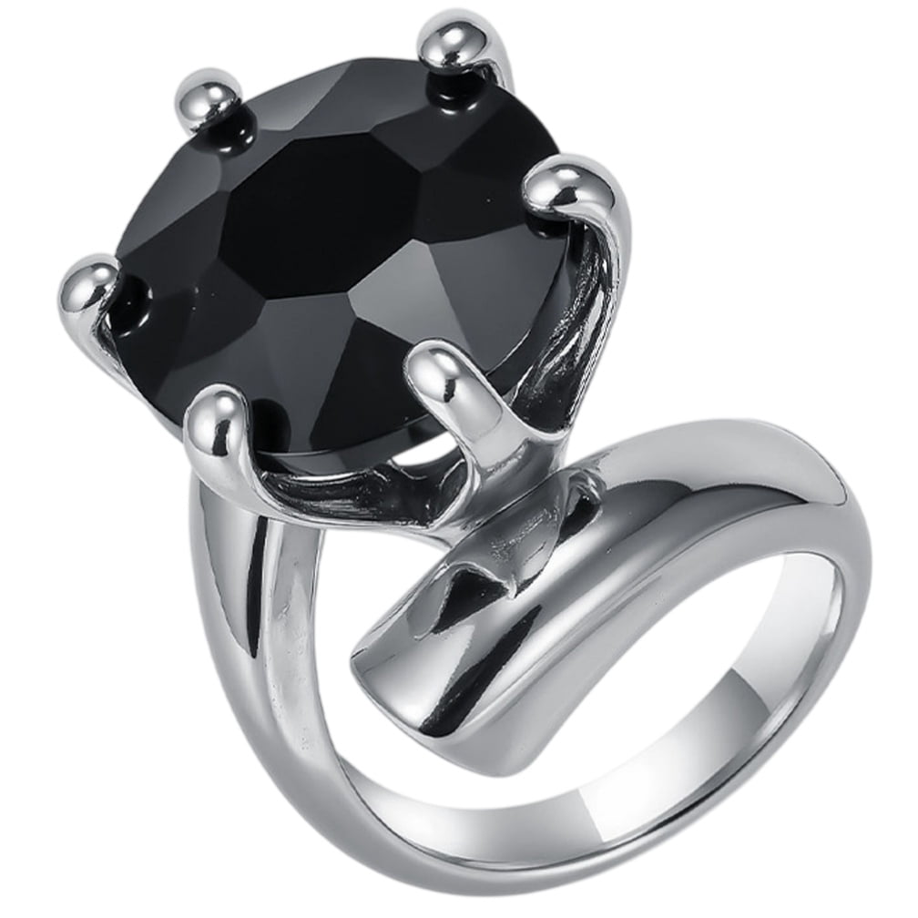 PAMTIER Women's Stainless Steel 6-Prong Setting Large Round Gemstone ...