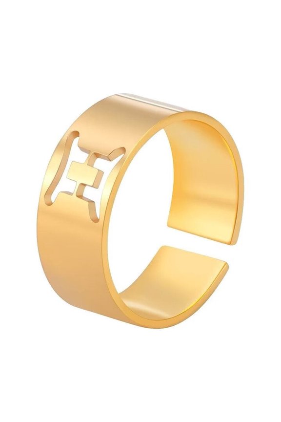 Women's Stainless Steel 8mm Simple Creative Constellations Adjustable Wrap Open Ring Gold Gemini