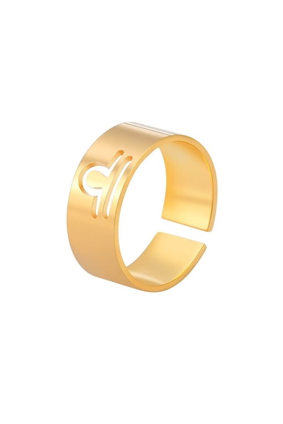 Women's Stainless Steel 8mm Simple Creative 12 Constellations Adjustable Wrap Open Ring Gold Libra