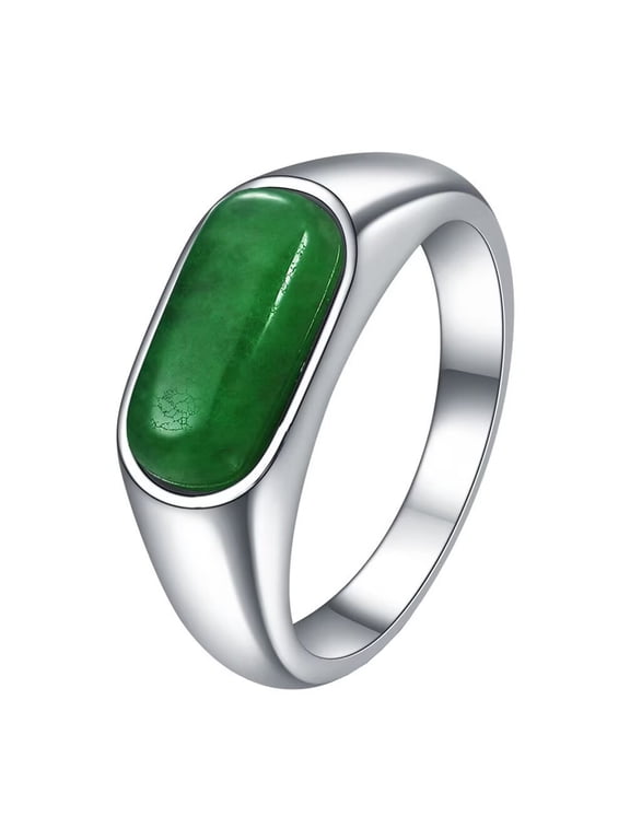 Women's Stainless Steel 8mm Simple Vintage Thin Square Gemstone Stacking Signet Pinky Ring Silver Plated Green Size 8