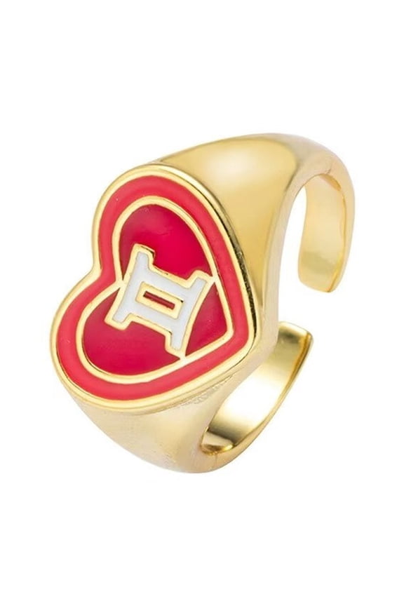 Women's Stainless Steel Creative 12 Constellations Heart Adjustable Wrap Open Ring Gold Gemini