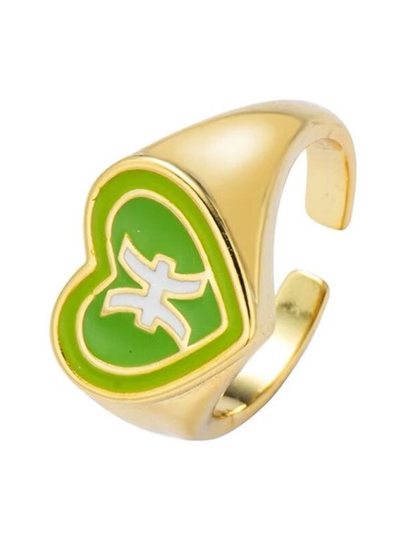 Women's Stainless Steel Creative 12 Constellations Heart Adjustable Wrap Open Ring Gold Pisces