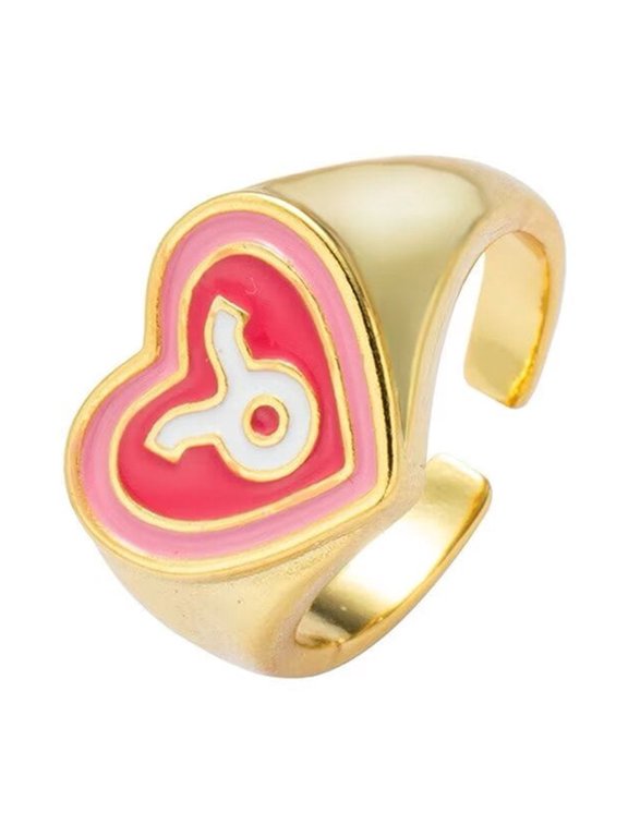 Women's Stainless Steel Creative 12 Constellations Heart Adjustable Wrap Open Ring Gold Taurus