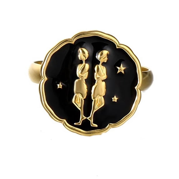 PAMTIER Women's Stainless Steel Creative Enamel 12 Constellations Adjustable Wrap Ring Gold Gemini