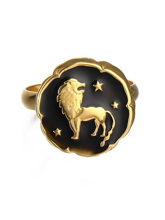 Women's Stainless Steel Creative Enamel 12 Constellations Adjustable Wrap Ring Gold Leo