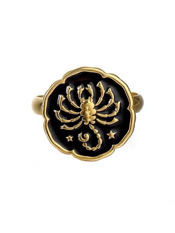 Women's Stainless Steel Creative Enamel 12 Constellations Adjustable Wrap Ring Gold Scorpio