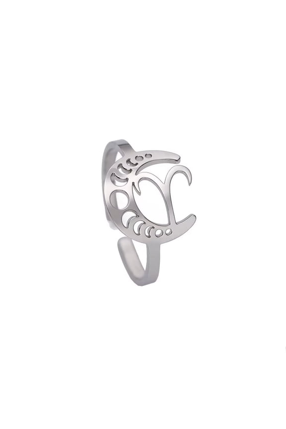 Women's Stainless Steel Creative Moon 12 Constellations Adjustable Wrap Open Ring Silver Aries