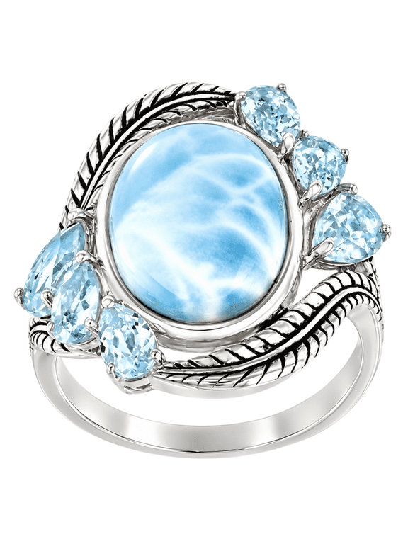 Women's Stainless Steel Creative Shell Oval Blue Gemstone Rings Vintage Unique Ocean Look Wedding Promise Band Vintage Statement Stone Party Jewelry Gift Blue Size 9