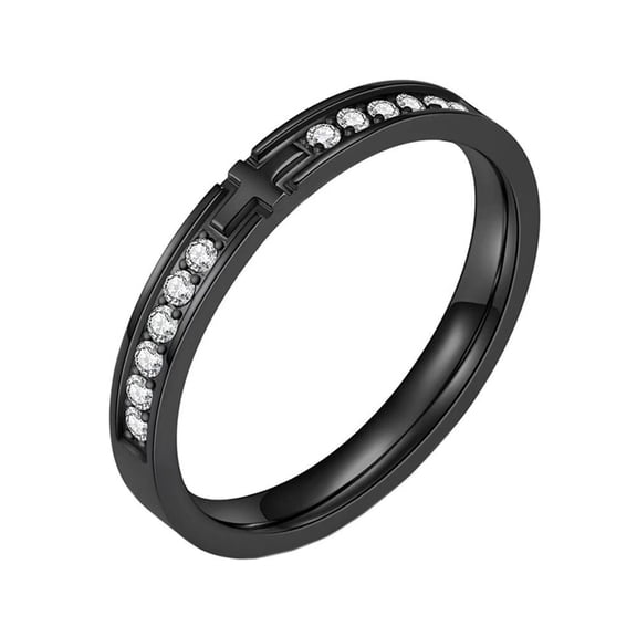 PAMTIER Women's Stainless Steel Cubic Zirconia Inlay 3MM Personalized Cross Prayer Lucky Band Ring Black Size 12