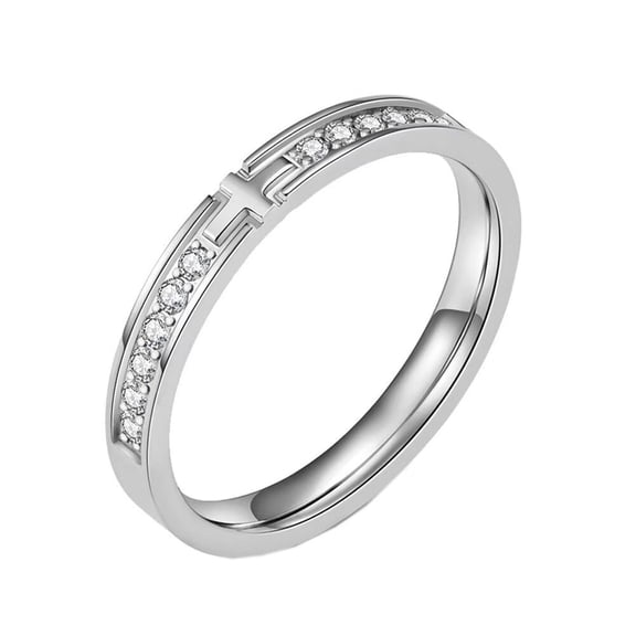 PAMTIER Women's Stainless Steel Cubic Zirconia Inlay 3MM Personalized Cross Prayer Lucky Band Ring Silver Size 7