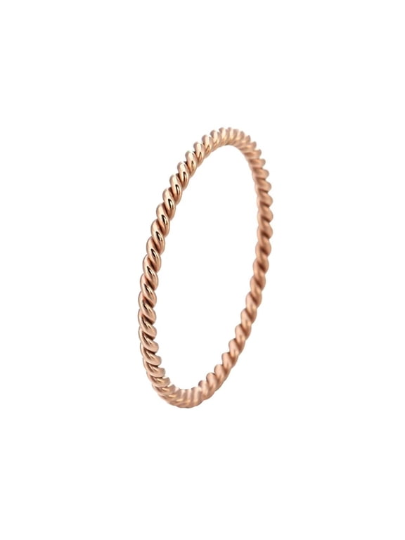 Women's Stainless Steel Dainty 1.1mm Spiral Pattern Rope Twist Ring Stackable Thin Tail Eternity Wedding Band Gold Size 4