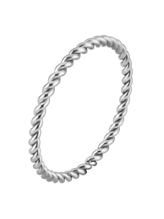 Women's Stainless Steel Dainty 1.1mm Spiral Pattern Rope Twist Ring Stackable Thin Tail Eternity Wedding Band Silver Size 6