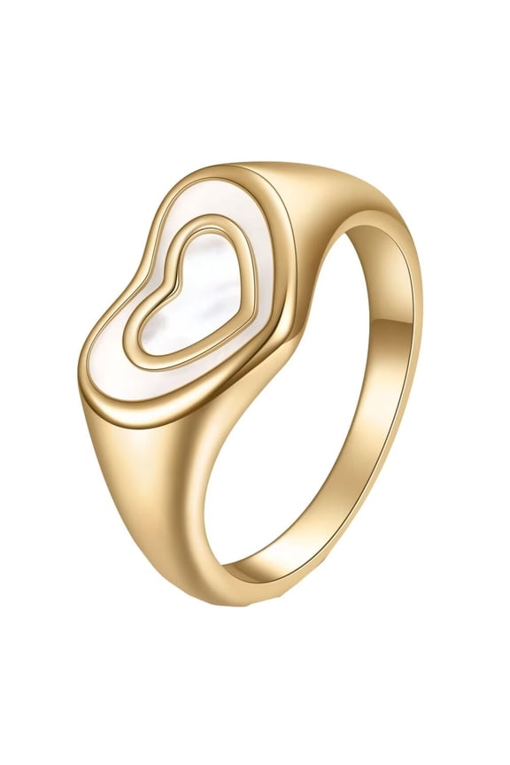 Women's Stainless Steel Dainty Elegant Shell Double Heart Finger Ring Gold Size 8
