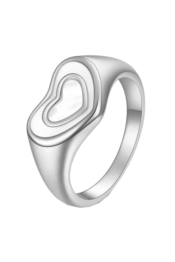 Women's Stainless Steel Dainty Elegant Shell Double Heart Finger Ring Silver Size 7