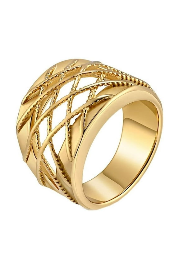 Women's Stainless Steel Elegant Crossover Chunky Wide Index Finger Ring Statement Wedding Band Gold Size 6