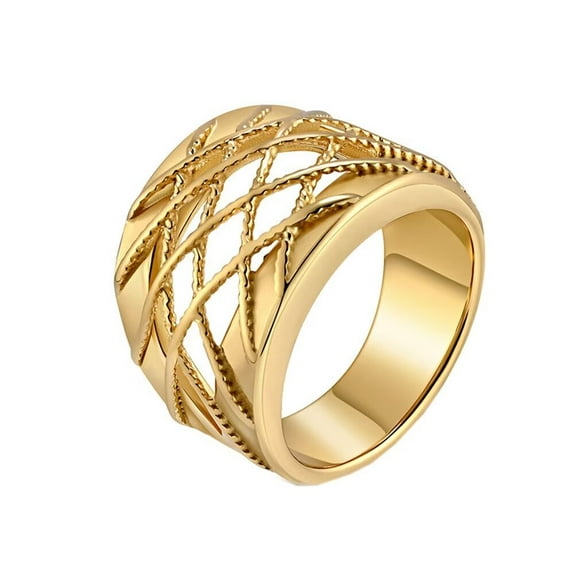 PAMTIER Women's Stainless Steel Elegant Crossover Chunky Wide Index Finger Ring Statement Wedding Band Gold Size 7