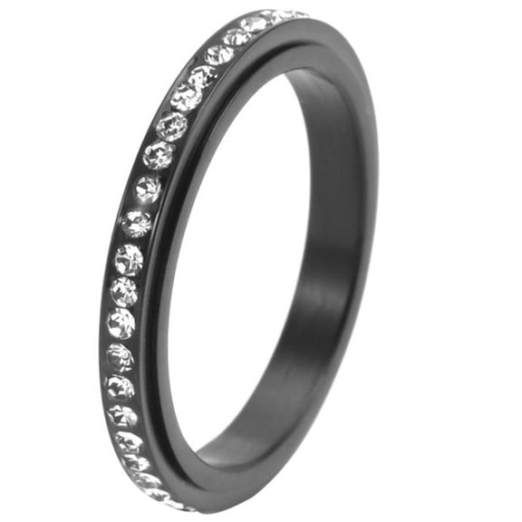 PAMTIER Women's Stainless Steel Elegant Sweet Full Circle of Zirconia Ring Black Size 9