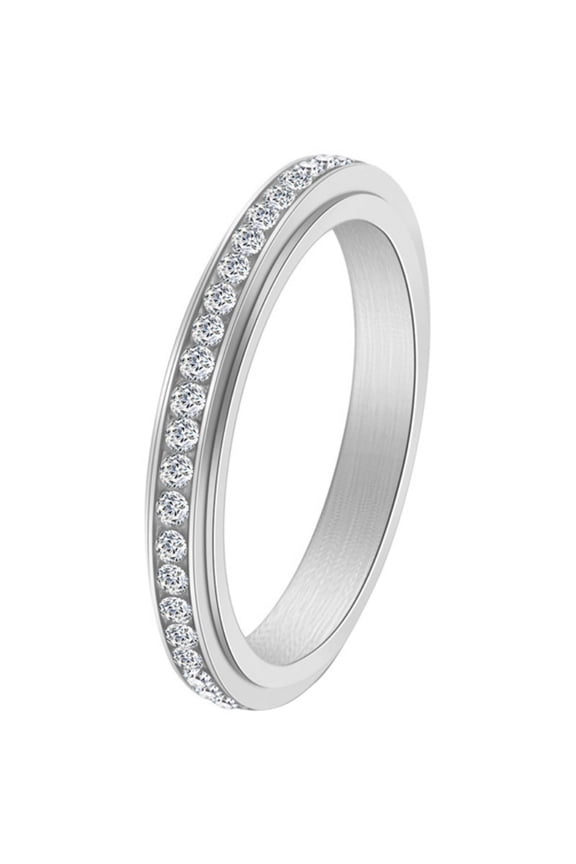 Women's Stainless Steel Elegant Sweet Full Circle of Zirconia Ring Silver Size 5