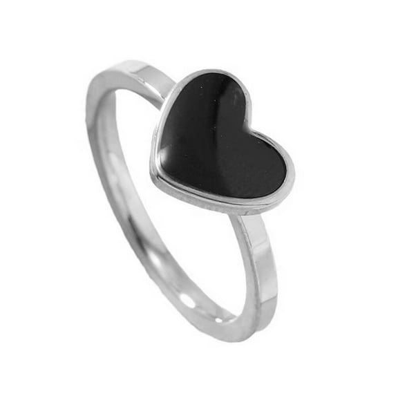 PAMTIER Women's Stainless Steel Enamel Minimalist High Polished Heart Ring Silver Size 9