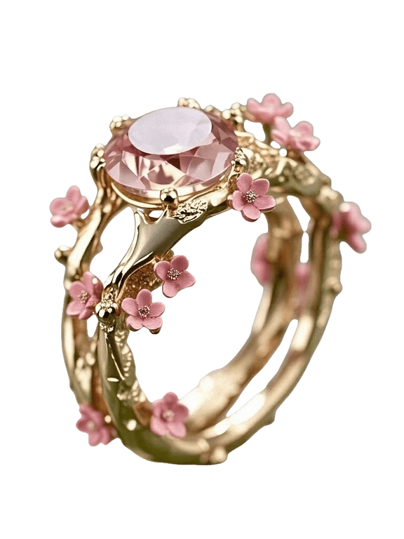 Women's Stainless Steel Flower Blossom Gemstone Statement Rings Modern Romantic Ins Style Elegant Ladies Ring Finger Jewelry Gift for Party Daily Wear Rose Gold Plated Size 10