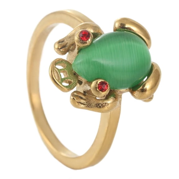 PAMTIER Women's Stainless Steel Green Gemstone Vintage Personalized Punk Animal Golden Toad Ring Gold Size 6