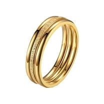 PAMTIER Women's Stainless Steel High Polished Creative 3 in 1 Skinny Stacking Sandblasted Ring Gold Size 8