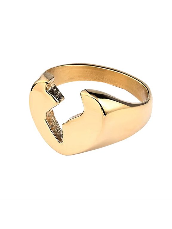 Women's Stainless Steel High Polished Simple Trendy Broken Heart Ring Gold Size 10