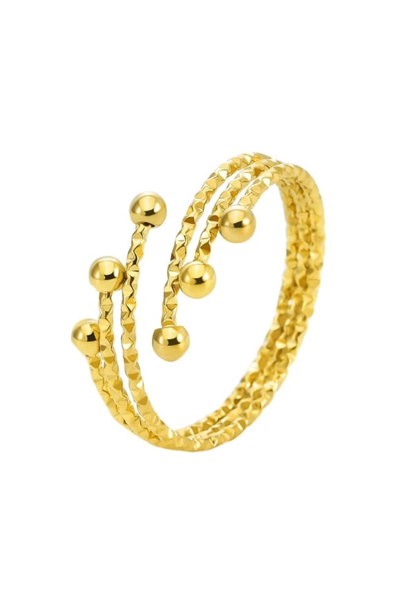 Women's Stainless Steel Highly Polished Creative Dainty Beads Open Wrap Ring Gold Size 6