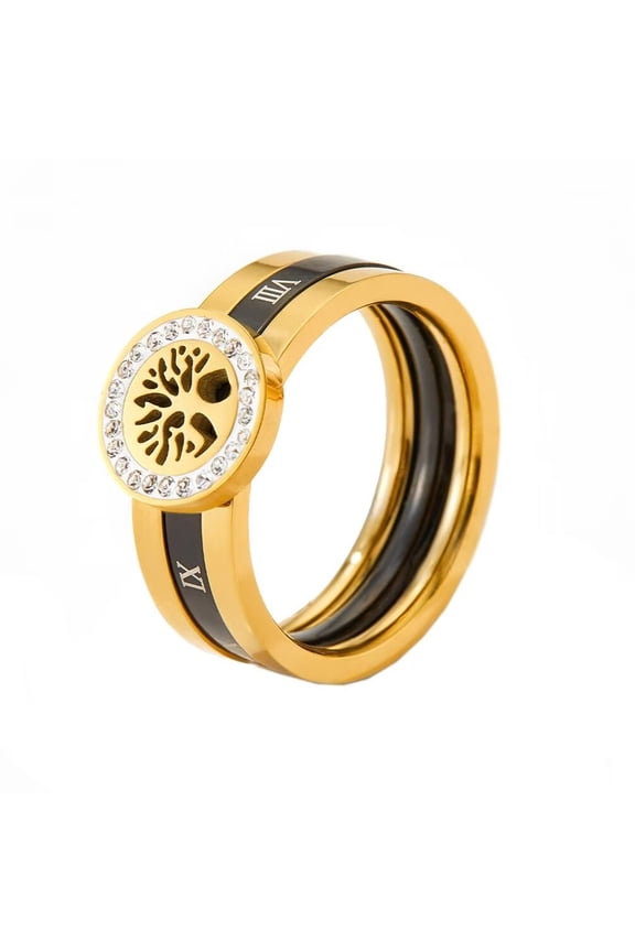 Women's Stainless Steel Jewelry Simple Tree of Life Roman Numeral Stacking Ring Gold Size 10