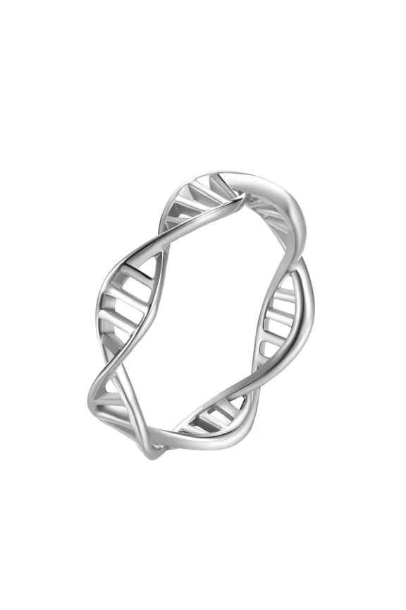 Women's Stainless Steel Minimalist Classic DNA Double Helix Ring Silver Size 8