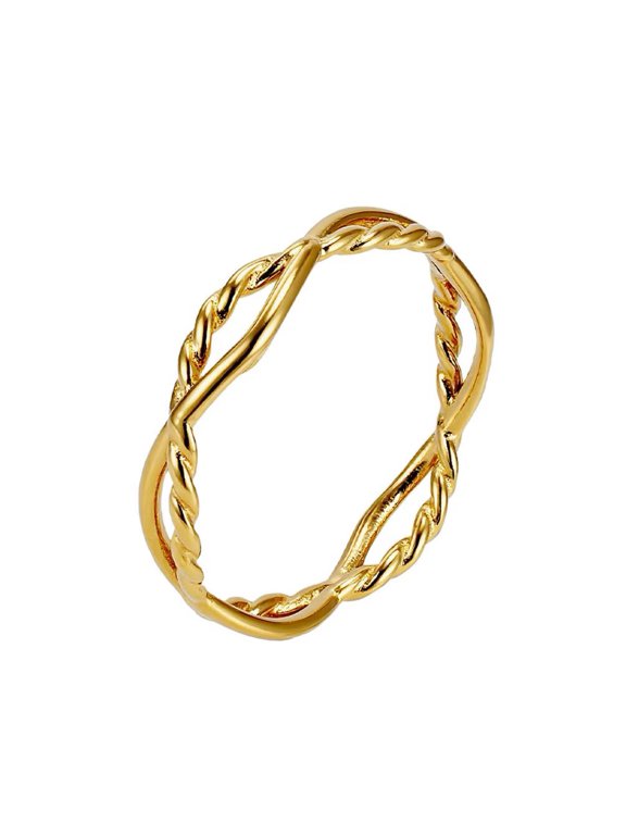 Women's Stainless Steel Minimalist Double Strand Braided Twist Ring Gold Size 8