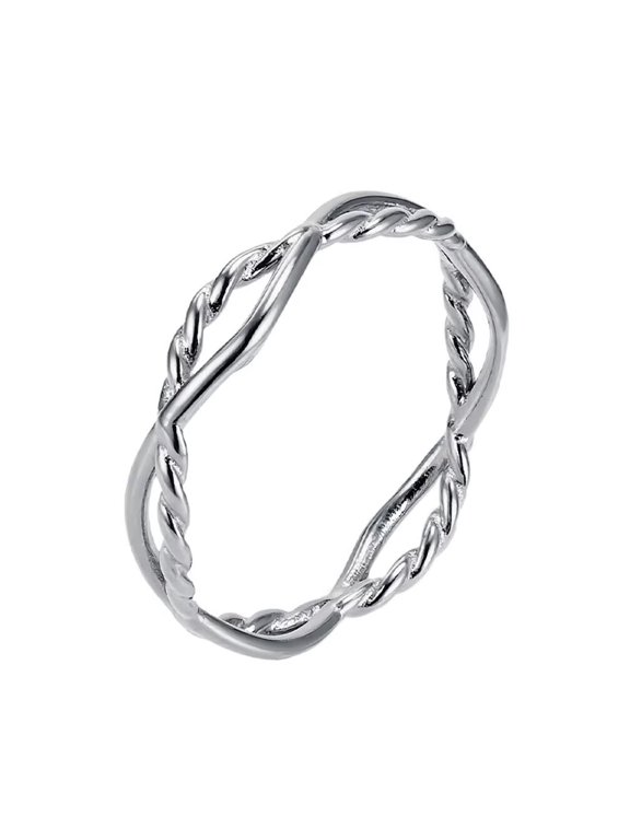 Women's Stainless Steel Minimalist Double Strand Braided Twist Ring Silver Size 8