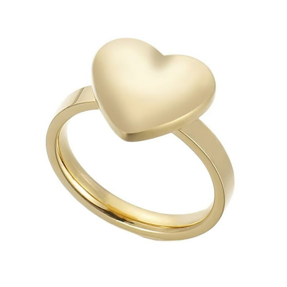 PAMTIER Women's Stainless Steel Minimalist High Polished Love Heart Shaped Ring Gold Size 8