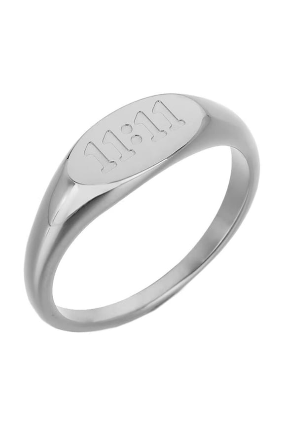 Women's Stainless Steel Minimalist Personalized Number 11:11 Ring Silver Size 9