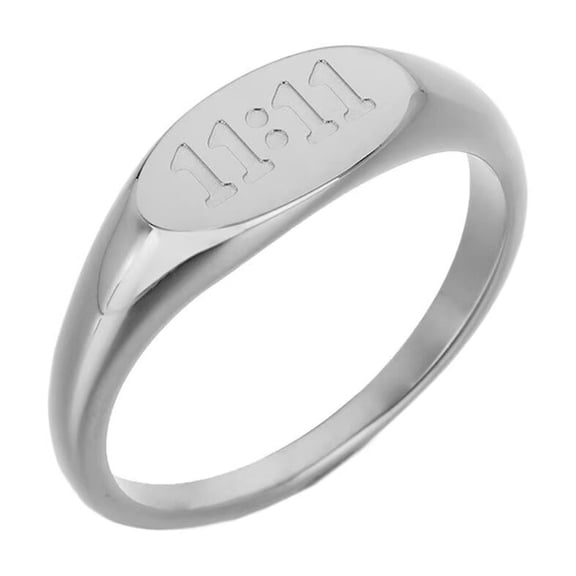PAMTIER Women's Stainless Steel Minimalist Personalized Number 11:11 Ring Silver Size 9