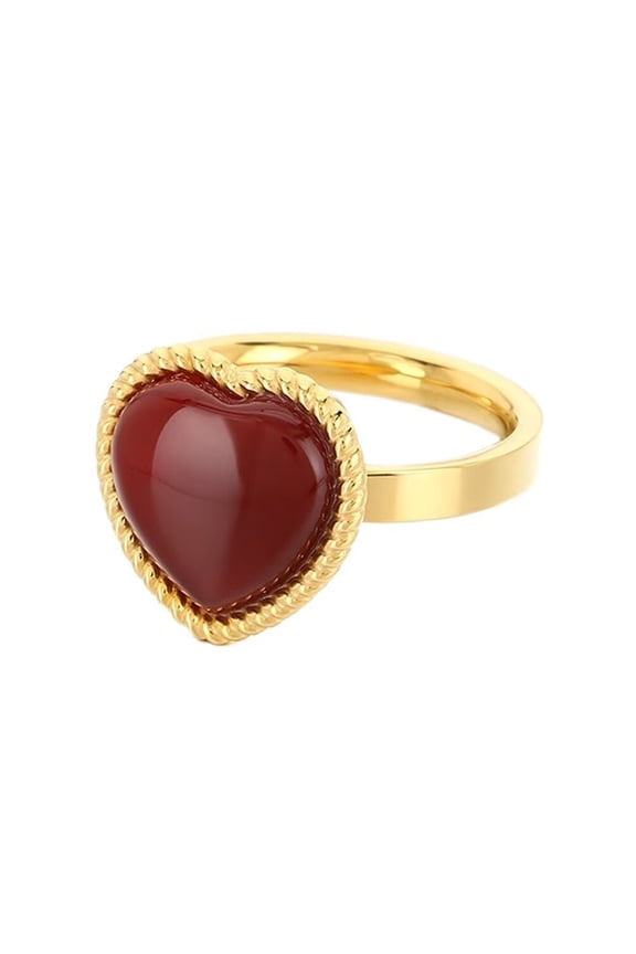 Women's Stainless Steel Personalized Retro Red Heart Gemstone Ring Gold Size 7