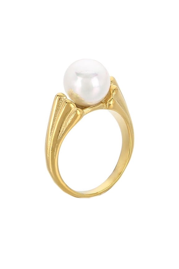 Women's Stainless Steel Personalized Vintage Shell Pearl Ring Gold Size 9