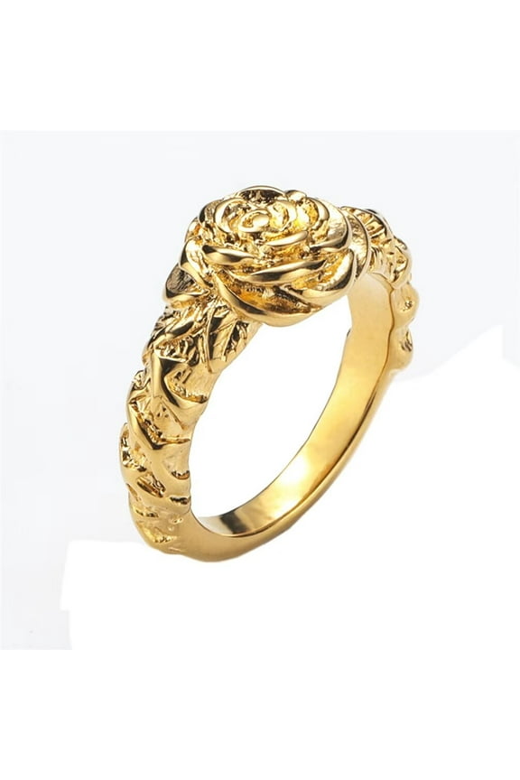 Women's Stainless Steel Retro Personalized Rose Promise Statement Ring Gold Size 9