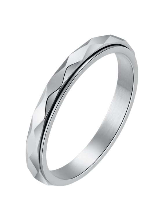Women's Stainless Steel Rhombus Faceted Rotating Spinner Rings for Anxiety Minimalist Comfort Fit Jewelry Gift Silver Size 7
