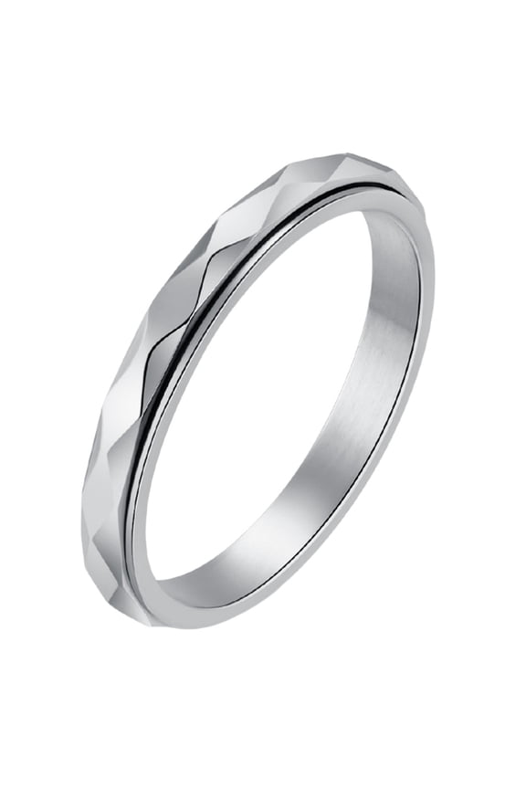 Women's Stainless Steel Rhombus Faceted Rotating Spinner Rings for Anxiety Minimalist Comfort Fit Jewelry Gift Silver Size 9