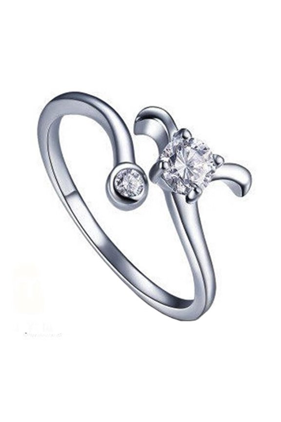 Women's Stainless Steel Round Cubic Zirconia Simple 12 Constellations Adjustable Wrap Open Ring Silver Aries