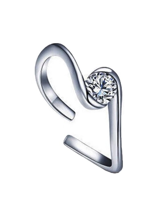Women's Stainless Steel Round Cubic Zirconia Simple 12 Constellations Adjustable Wrap Open Ring Silver Pisces